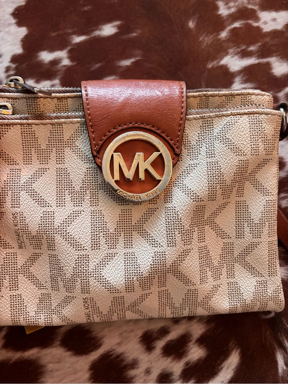 Michael Kors Brown/Beige Crossbody Bag with Signature MK Print